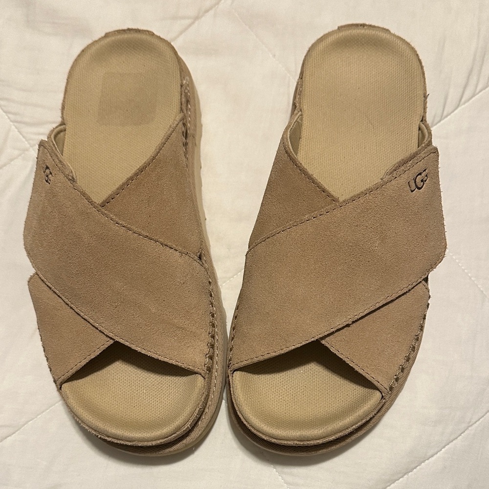 UGG Women's Beige Cross-Band Mules